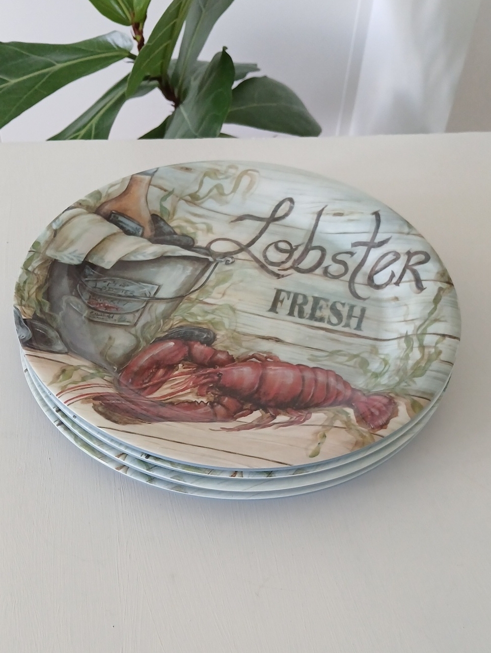 LOBSTER FRESH Melamine Dinner Plates 10.5" Set of 4 Certified International